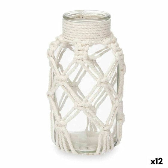 Ваза белая из ткани и стекла 9 x 17 x 9 см (12 штук) Macrame Gift Decor