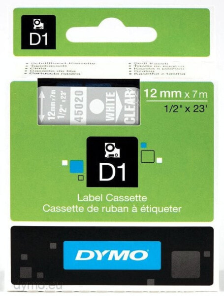 Dymo D1 Schriftband 12 mm x 7 m weiß auf transparent 45020 - Labels - A1