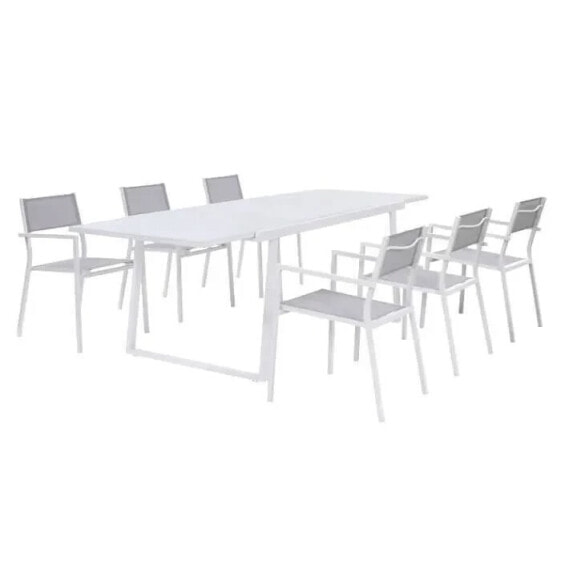 Набор садовой мебели AUCUNE Garden Meal Set - ausziehbarer Tisch 160-240 cm und 6 Sessel - Aluminiumrahmen - Weiß