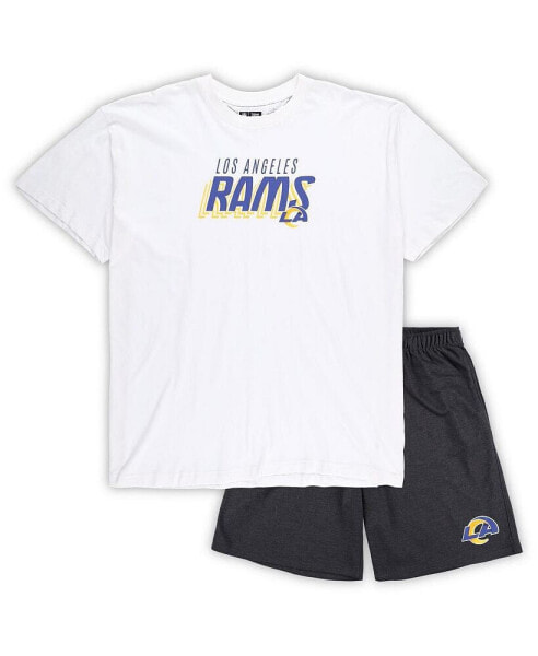 Men's White, Charcoal Los Angeles Rams Big and Tall T-shirt and Shorts Set