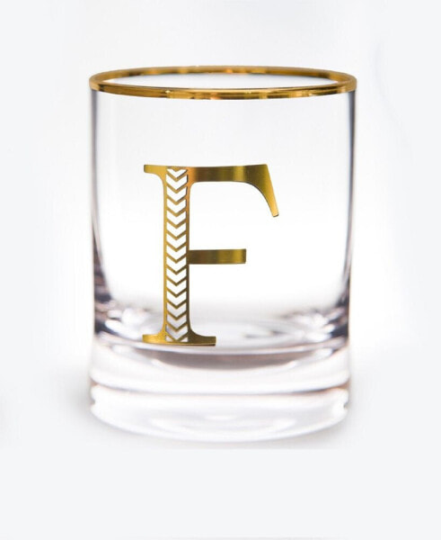 Monogram Rim and Letter F Double Old Fashioned Glasses, Set Of 4