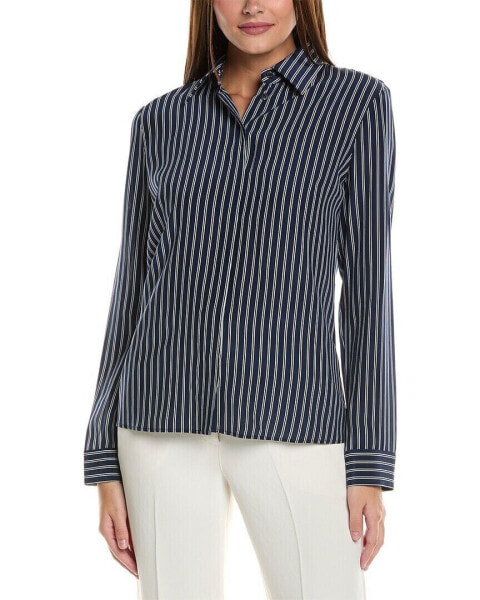 Michael Kors Collection Hansen Silk Shirt Women's Navy 12