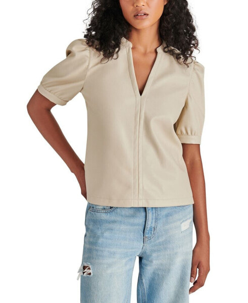Women's Jane Faux-Leather Puff-Sleeve Top
