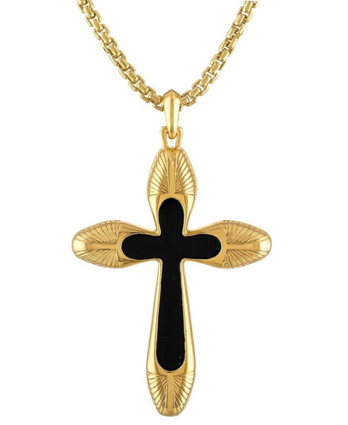 Men's Icon Black Agate Cross Pendant Necklace in 14k Gold-Plated Sterling Silver, 24" + 2" extender