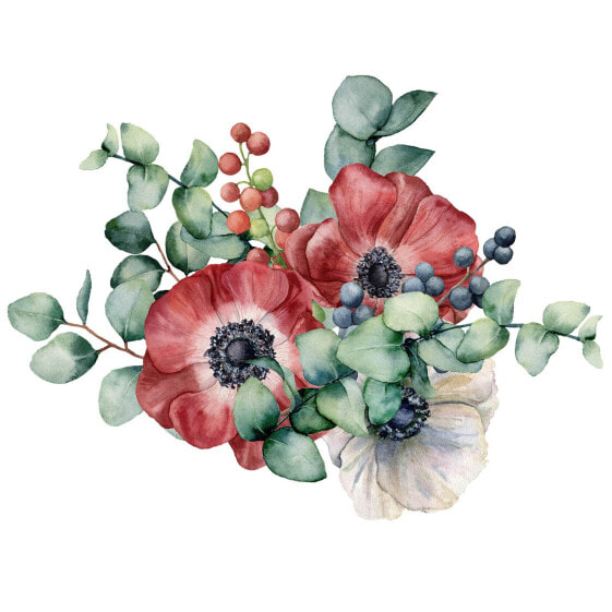 Wandtattoo Aquarell Eukalyptus Anemonen