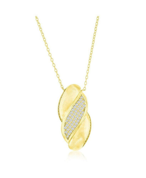 Gold Plated Over Sterling Silver Brushed CZ Wave Design Necklace