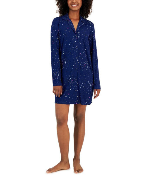 Women's Notched-Collar Long-Sleeve Sleepshirt, Created for Macy's