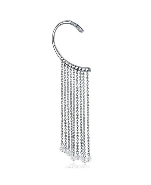 Right Fashion Fringe Tassel Cascade Fake Cartilage Cuff Hook Ear Wrap Earring Crystal Silver Tone Stainless Steel 316L
