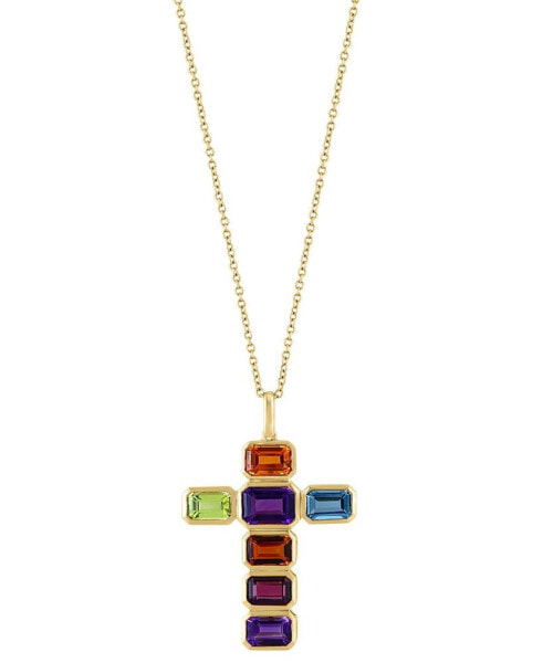 EFFY® Multi-Gemstone Cross 18" Pendant Necklace (5-1/4 ct. t.w.) in 14k Gold