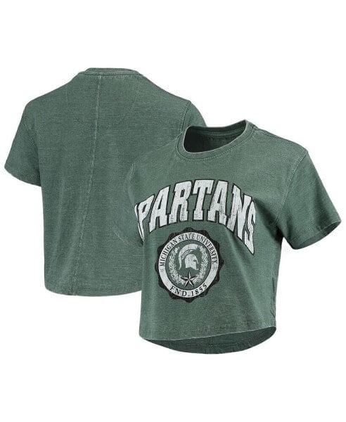 Women's Pressbox Green Michigan State Spartans Edith Vintage-Inspired Burnout Crop T-shirt