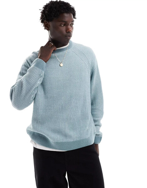 ASOS DESIGN oversized knitted plated fisherman rib jumper in blue