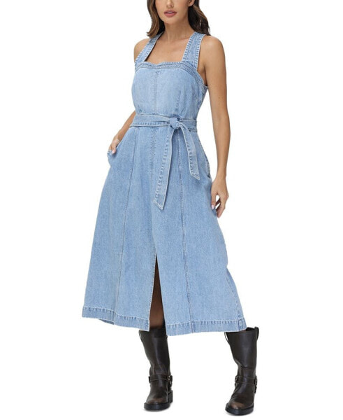 Women's Chambray Cross-Back Midi Dress