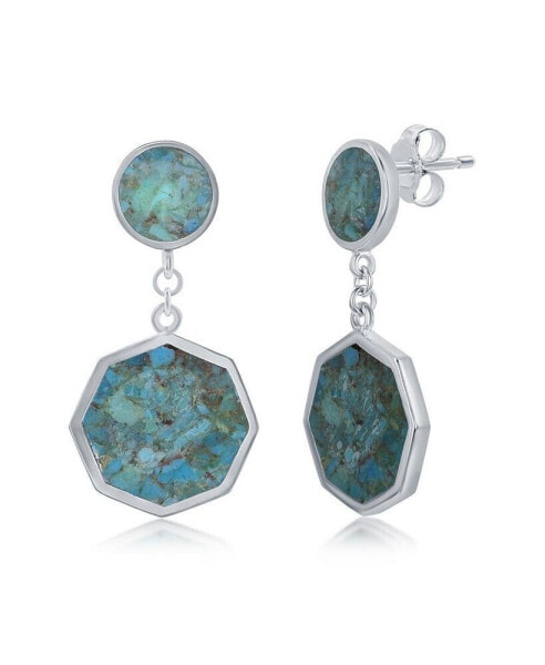 Sterling Silver Hexagon & Round Turquoise Earrings