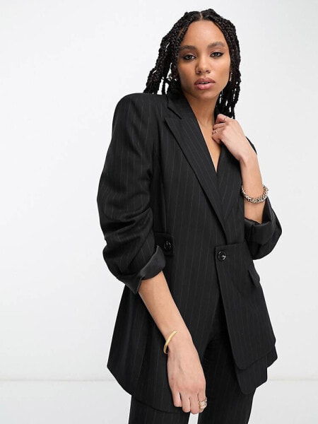 & Other Stories co-ord wool blend blazer in grey pinstripe