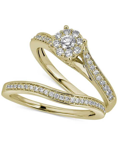 Diamond Halo & Pavé Bridal Set (1/2 ct. t.w.) in 14k White or Yellow Gold