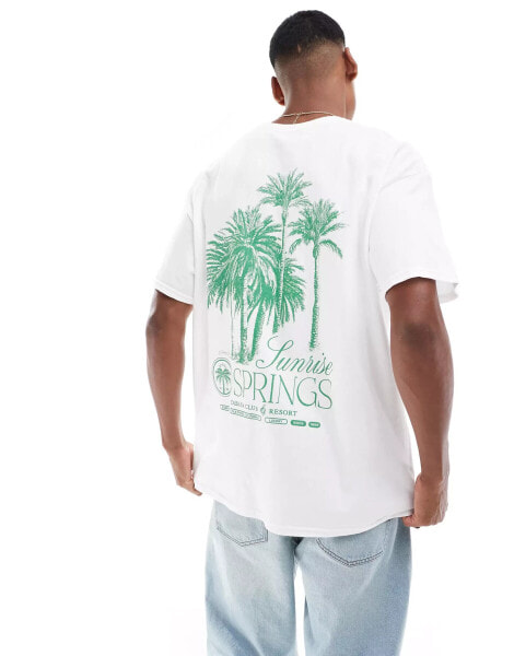 ASOS DESIGN oversized t-shirt in white with palm trees back print