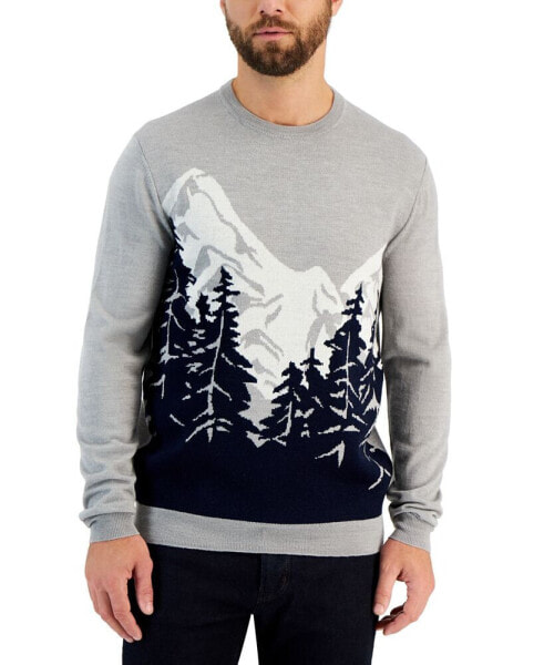 Men's Merino Knit Mountain Long Sleeve Crewneck Sweater, Created for Macy's