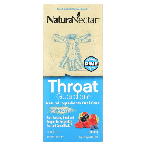 Прополис для горла NaturaNectar, Throat Guardian Spray, Bee Berry, 1 fl oz (30 ml)