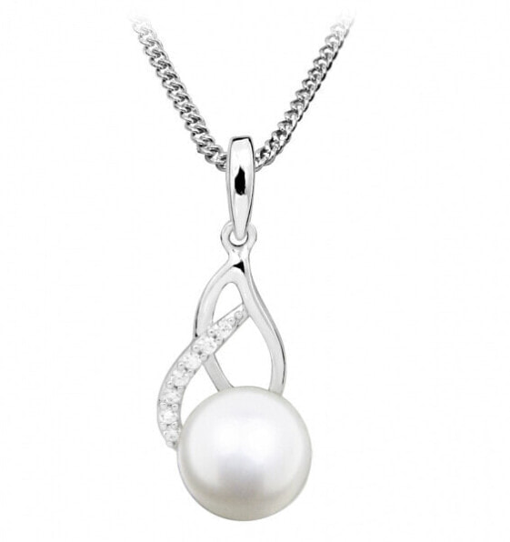 Gentle necklace with pearl and zircons SC404 (chain, pendant)