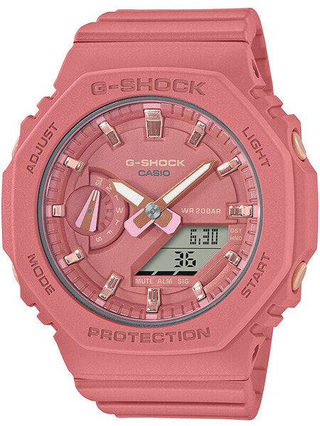 Мужские наручные часы с розовым силиконовым ремешком Casio GMA-S2100-4A2ER G-Shock 43mm 20ATM