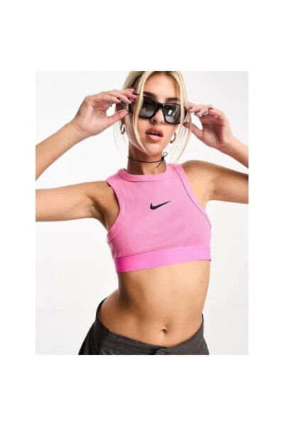 Sportswear Trend Crop Ribbed Pembe Kadın Atlet