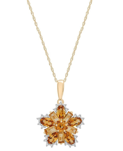 Macy's citrine (1-3/4 ct. t.w.) & Diamond (1/10 ct. t.w.) 18" Flower Pendant Necklace in 14k Gold