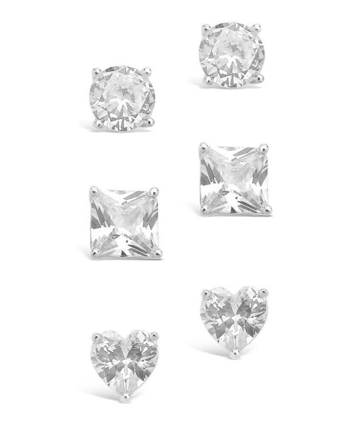 Women's Statement Cubic Zirconia Stud Earrings Set, Pack of 3