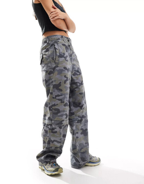 COLLUSION pull on adjustable waist baggy skate pant in camo