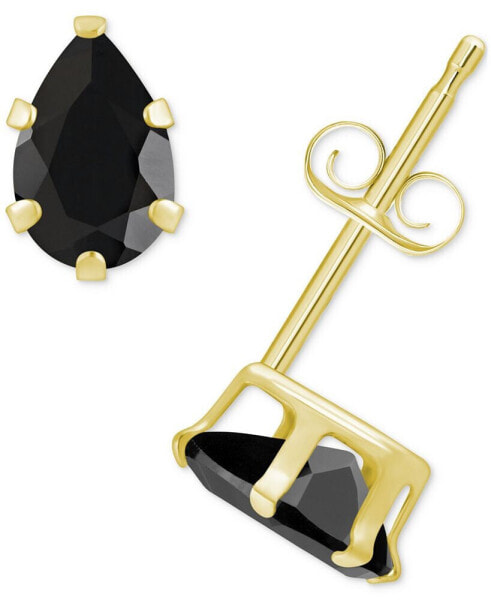 Onyx Pear Solitaire Six Prong Stud Earrings in 14k Gold