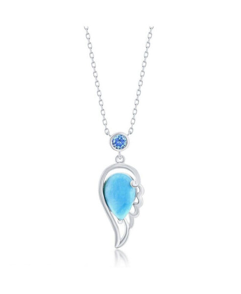 Sterling Silver Larimar Angel Wing & Aqua CZ Necklace