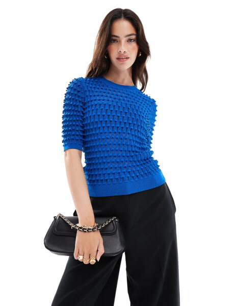 Mango knitted textured t-shirt in blue