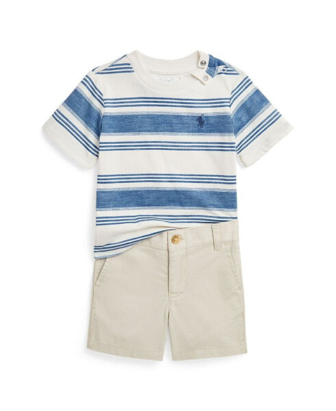 Baby Boys Striped Jersey Tee and Chino Short Set