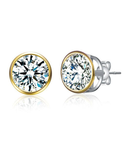 Sterling Silver with 2.40ctw Round Lab Created Moissanite Modern Bezel Stud Earrings