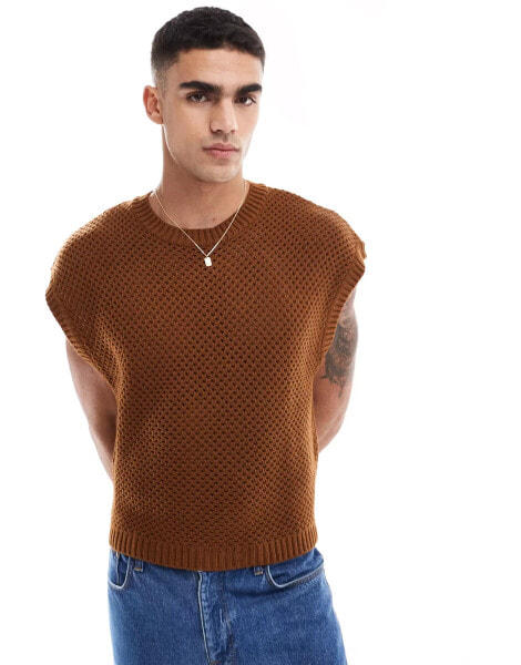 ASOS DESIGN oversized knitted tank top in brown