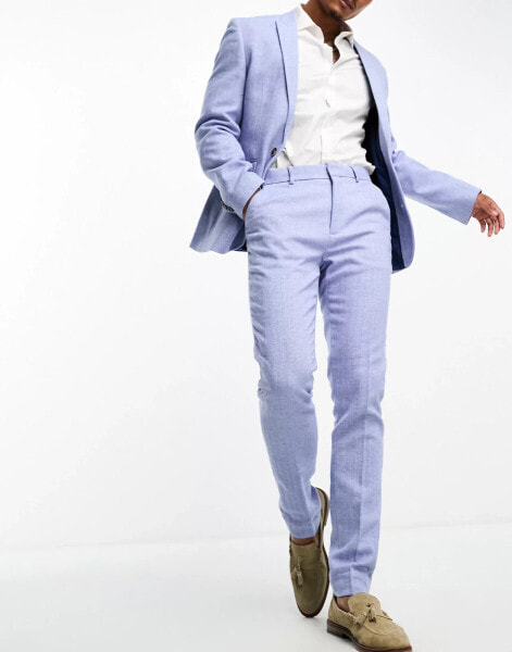 ASOS DESIGN skinny wool mix suit trousers in pastel blue herringbone