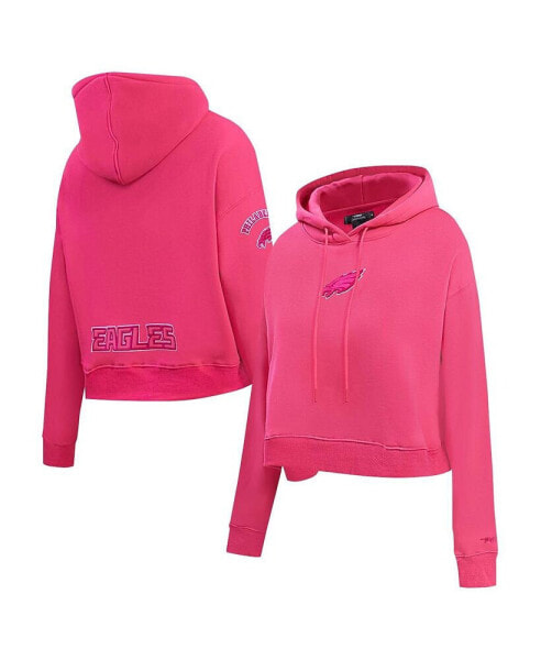 Women's Pink Philadelphia Eagles Triple Pink Cropped Fleece Pullover Hoodie