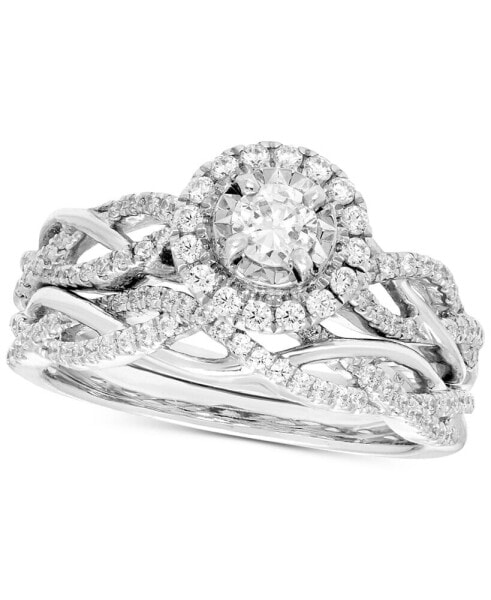 Diamond Halo Braid-Look Bridal Set (3/4 ct. t.w.) in 14k White Gold