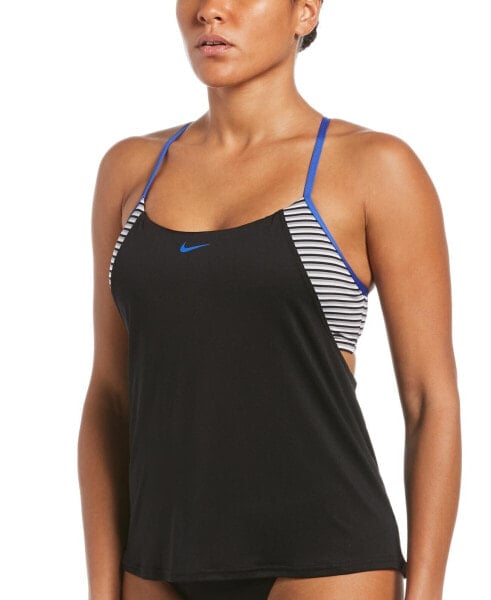 Nike 284629 Women's Micro-Stripe Layered Tankini Top Swimsuit, Size Medium