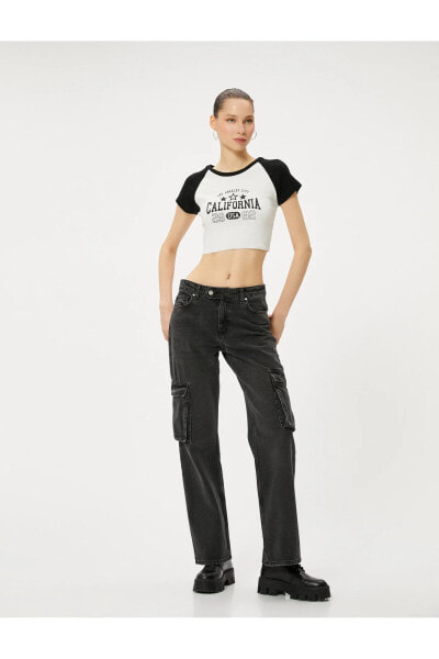 Kargo Kot Pantolon Düz Paça Standart Bel Cepli Pamuklu - Nora Cargo Straight Jeans