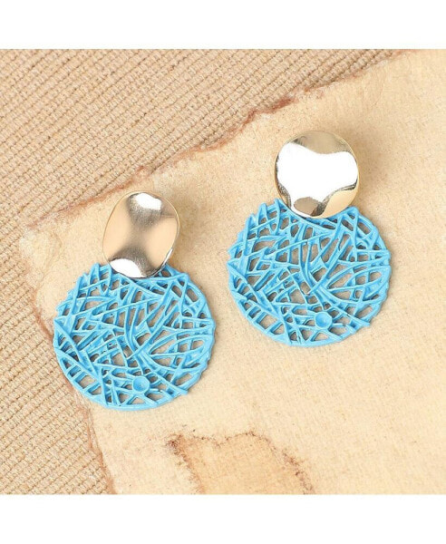 Women's Blue Circular Drop Earrings