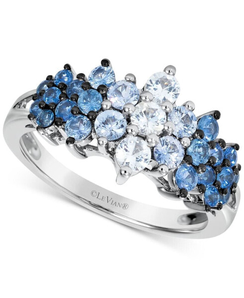 Blue Ombré Sapphire (1 ct. t.w.) & White Sapphire (1/3 ct. t.w.) Cluster Ring in 14k White Gold