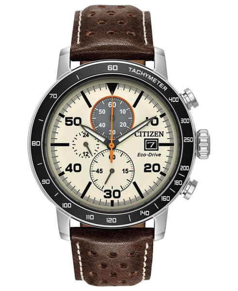 Eco-Drive Men's Chronograph Brown Leather Strap Watch 44mm