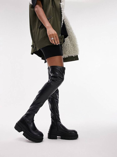 Topshop Tyson over the knee boot in black