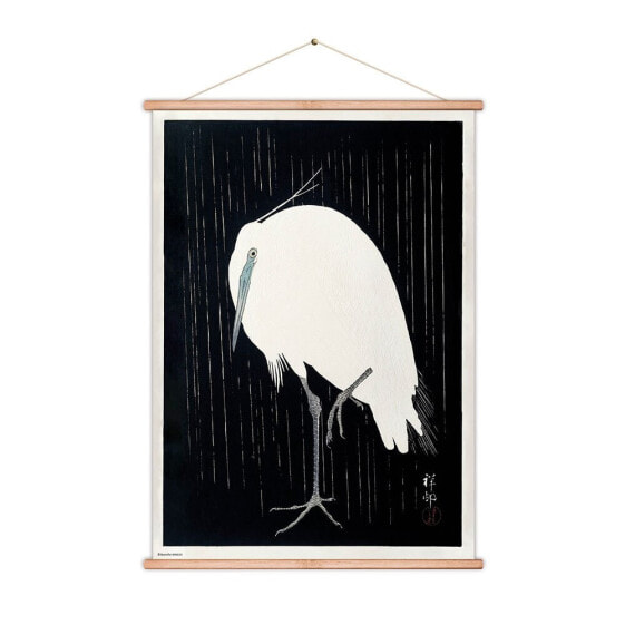 KOKONOTE Egret In The Rain Wooden Wall Scroll