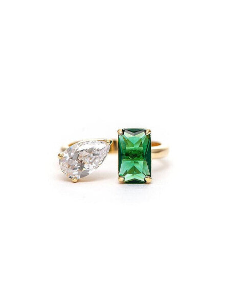 Kelly Green Crystal + Cubic Zirconia Open Band Ring