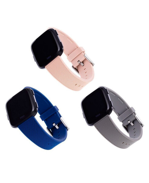 Ремешок для часов WITHit Navy, Gray и Light Pink Woven Silicone Band Set, 3 штуки, совместимый с Fitbit Versa и Fitbit Versa 2