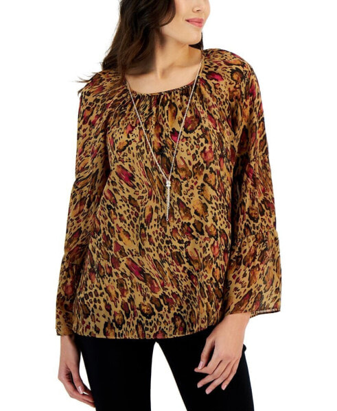 Women's Animal-Print Necklace Top, Created for Macy's