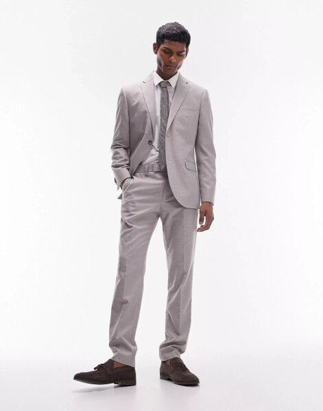 Topman slim linen blend suit trouser in grey