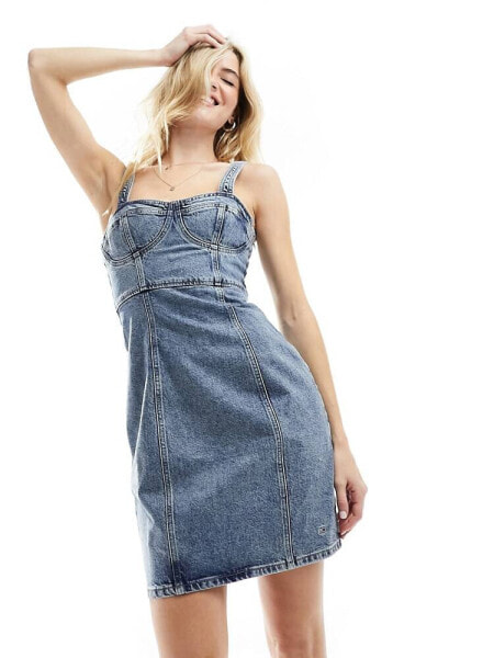 Tommy Jeans denim bustier dress in mid wash