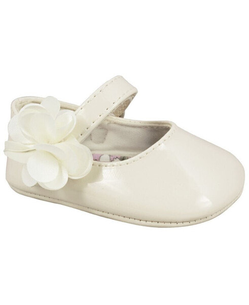 Baby Girl Patent Skimmer with Flower Strap Overlay